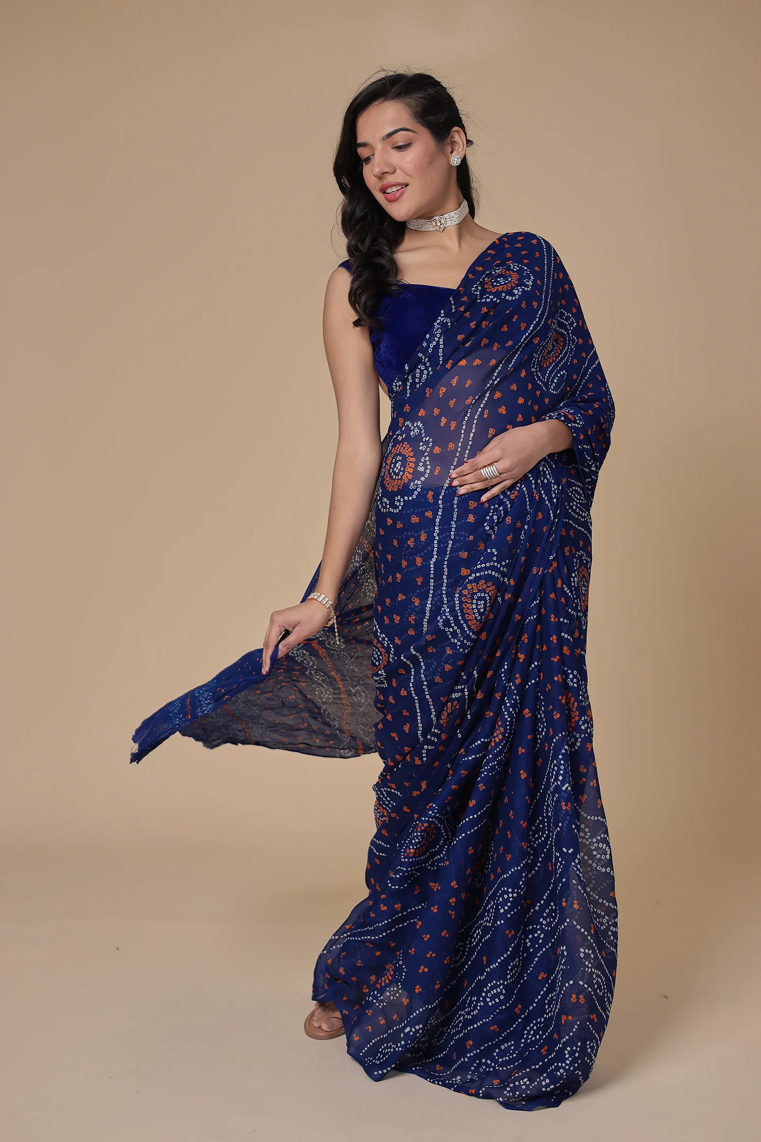 Timeless Bandhej Georgette Saree navy Blue